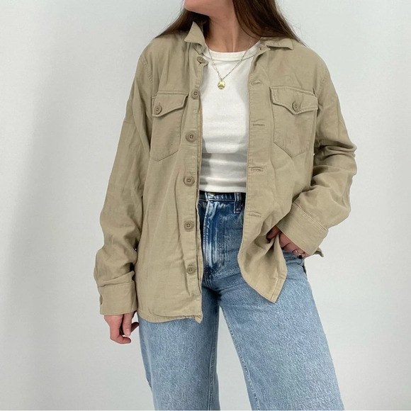 boho minimalist oatmeal jacket button down lightweight size s - Picture 10 of 10